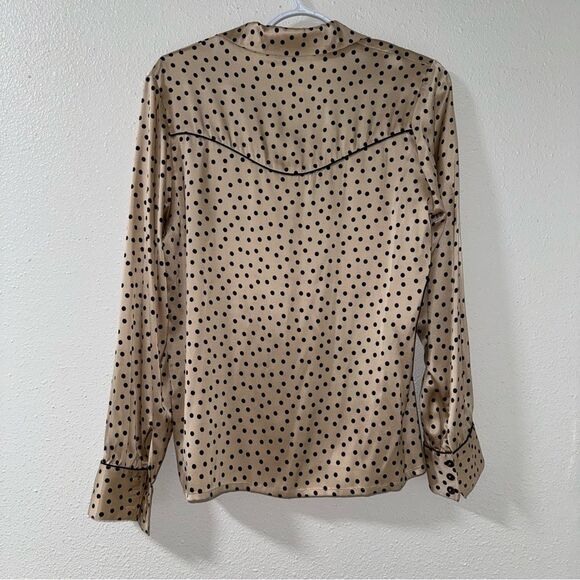 See By Chloe Paris tan with black polka dots long sleeve button Top size USA 10 - Picture 2 of 8